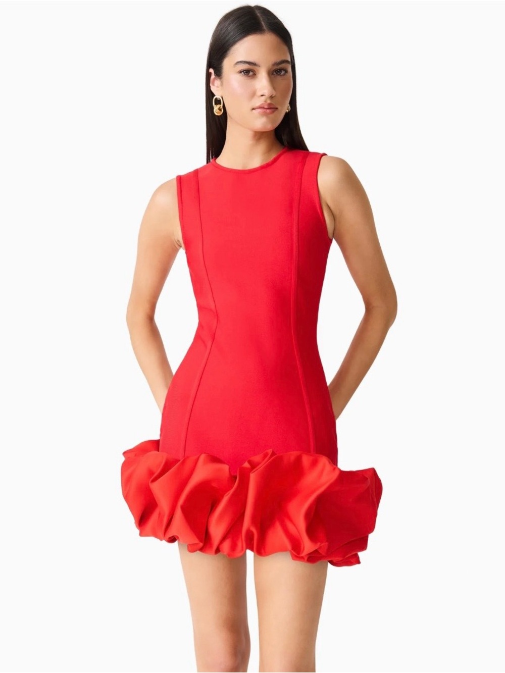 Elliatt Celia Red Sleeveless Ruffle-Hem Mini Dress • msrp $228